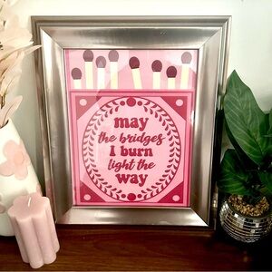 May The Bridges I Burn Light The Way Matchbox Canvas Framed Wall Art 15.5x18.5”